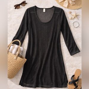 24 & Ocean Sheer Swim Cover Up Dress Size L Black Knit Beach Pool Resort Cruise
